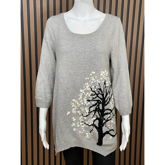 Anthropologie Sweaters - Anthropologie HWR Monogram Women's M Gray Tunic Button Tree Sweater Asymmetric‎